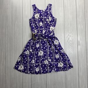 Geoffrey Craig Vintage Blue & White Floral Sleeveless Belted Dress Size 2